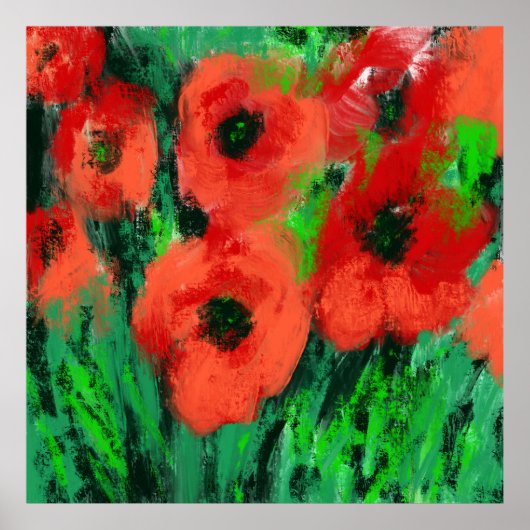 抽象的な赤いポピー花の絵画 ポスター (正面)