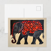 抽象的な赤い大きな円のゾウ シーズンポストカード (正面/裏面)