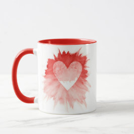 抽象的な赤い水彩スプラッシュハートのツートーン コーヒー マグカップ