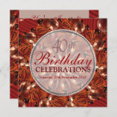 抽象的な赤い蝶と泡の誕生日 招待状 (正面/裏面)