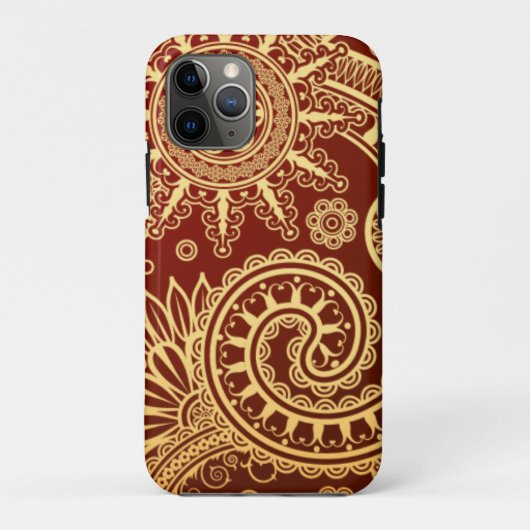 抽象的な赤および金ゴールドの花柄パターン Case-Mate iPhoneケース (裏面)