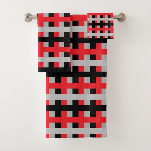 抽象的な赤く、灰色および黒 バスタオルセット (インサイチュ)