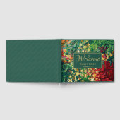 抽象的な赤と緑と金の星のカスタマイズされたウェルカムメッセージ ゲストブック (全面)