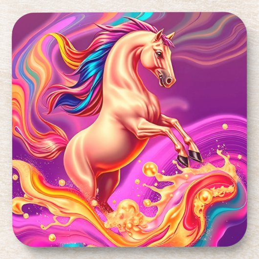 抽象的な躍動感あふれる馬のイラスト コースター (正面)