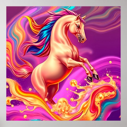 抽象的な躍動感あふれる馬のイラスト ポスター (正面)