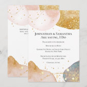 抽象的な輝きのあるゴールドピンクブルーのグリッター 招待状 (正面/裏面)