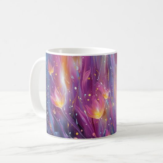 抽象的な輝きの花の爆発 コーヒーマグカップ (正面左)