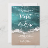 抽象的な輝きを帯びたムーディーな海辺のウェディング 招待状 (正面)