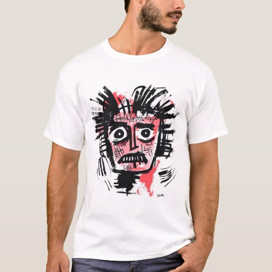 抽象的な部族の顔 - 大胆な黒とピンクのアーバンスタイル Tシャツ (正面)