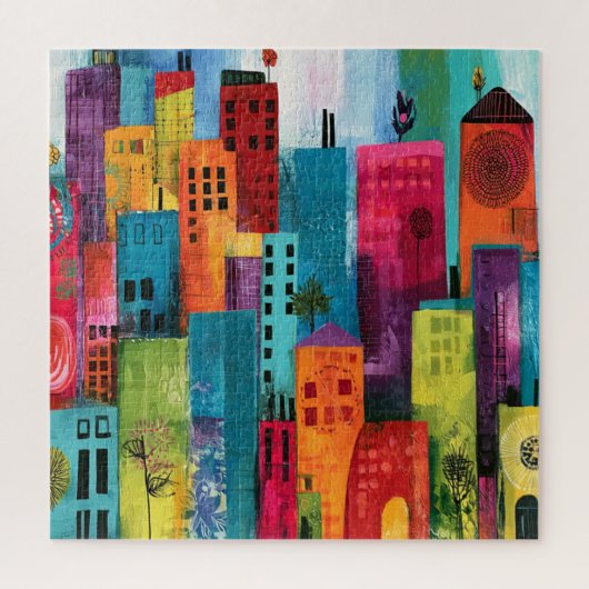 抽象的な都市景観の絵画 ジグソーパズル (縦)