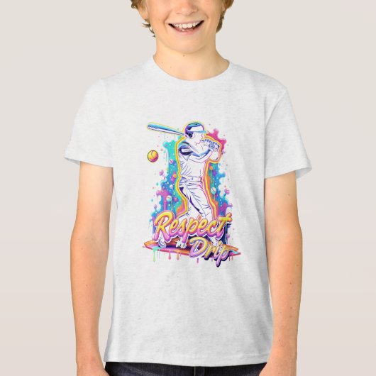 抽象的な野球のバッターのシルエット 尊敬 トライブレンドＴシャツ (正面)