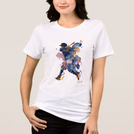抽象的な野球選手 | 流れるようなインクの水彩画 トライブレンドTシャツ
