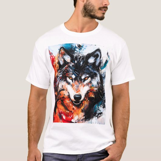 抽象的な野生の精神オオカミ Tシャツ (正面)