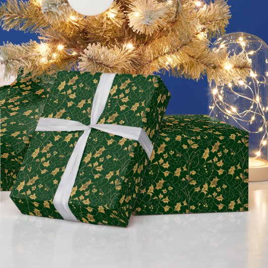 抽象的な金のヒイラギ ラッピングペーパー (クリスマス)