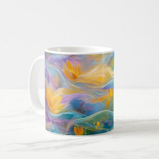 抽象的な金の蓮の浮遊する花 コーヒーマグカップ (正面左)