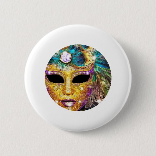 抽象的な金カーニバルのマスク 缶バッジ (正面)