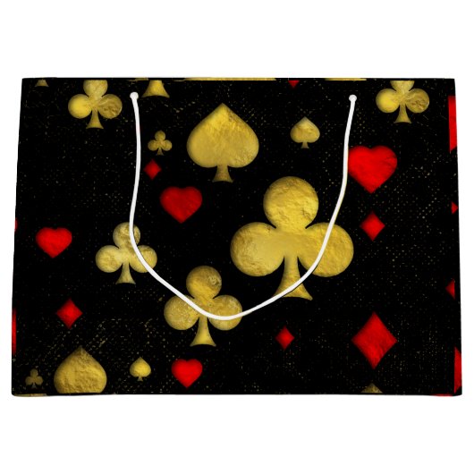 抽象的な金ゴールドおよびスーツパターンデジタル赤い芸術 ラージペーパーバッグ (正面)