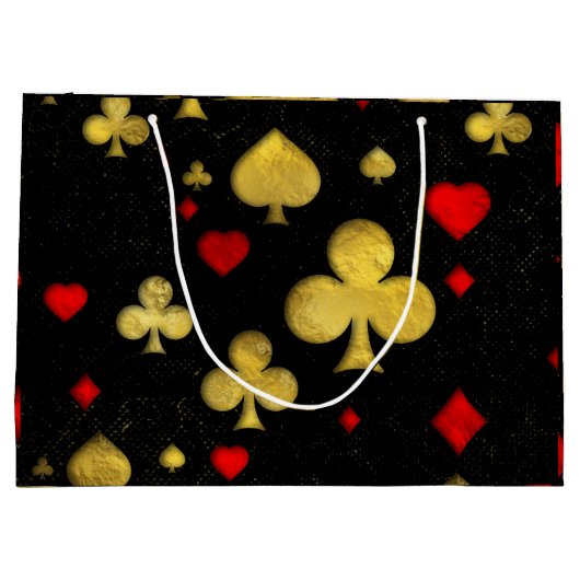 抽象的な金ゴールドおよびスーツパターンデジタル赤い芸術 ラージペーパーバッグ (裏面)