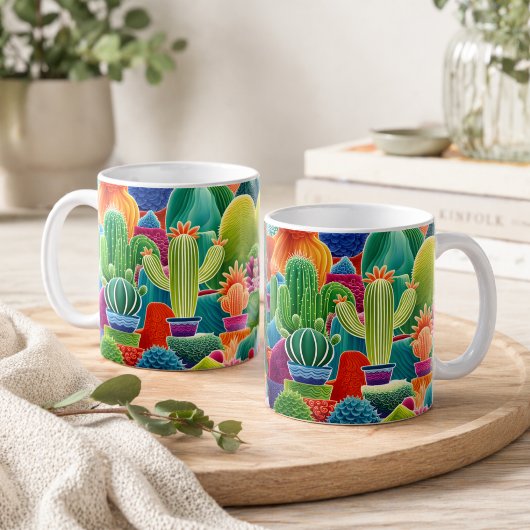 抽象的な鉢植えのサボテン コーヒーマグカップ