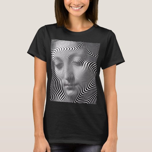 抽象的な錯視の波の肖像画の女性T Tシャツ (正面)