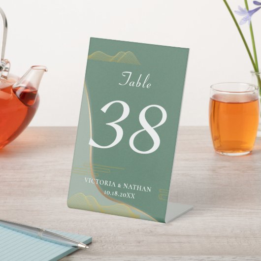 抽象的な雲のパターン ゴールド ライン テーブル ナンバー ペデ 台座サイン (インサイチュ)