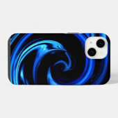 抽象的な青いイルカの波のアート iPhoneケース (裏面横)