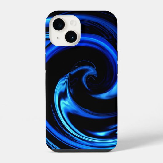 抽象的な青いイルカの波のアート iPhoneケース (裏面)