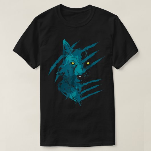 抽象的な青いオオカミの霊的なスクラッチアート Tシャツ (デザイン正面)