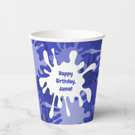 抽象的な青いスプラッタペイントの誕生日パーティー 紙コップ