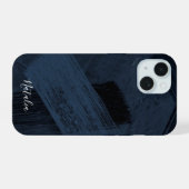 抽象的な青いペイントストローク柄 iPhone 15ケース (裏面横)