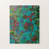 抽象的な青いユリの雨滴花アート ジグソーパズル (縦)