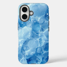 抽象的な青い凍った氷の結晶テクスチャーパターン iPhone 16ケース