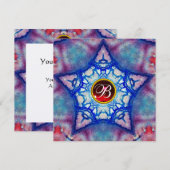 抽象的な青い星と赤いルビーの宝石のモノグラム 招待状 (正面/裏面)