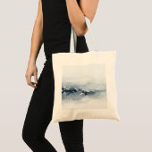 抽象的な青い海の波の油絵 海岸風景 トートバッグ (正面(商品))