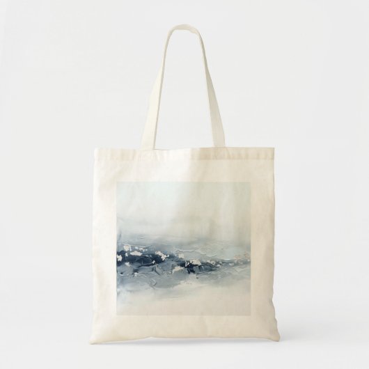 抽象的な青い海の波の油絵 海岸風景 トートバッグ (正面)