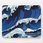 抽象的な青い海の波 日本風アートワーク | マウスパッド (正面)