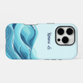 抽象的な青い海の波 iPhoneケース (裏面横)