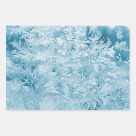 抽象的な青い羽と雪の結晶 ラッピングペーパーシート