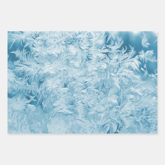 抽象的な青い羽と雪の結晶 ラッピングペーパーシート (正面)