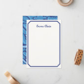 抽象的な青い花柄のメモカード ノートカード (正面/裏面インサイチュ)