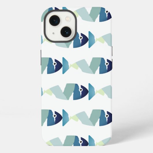 抽象的な青い魚の泳ぐ姿 iPhoneケース (裏面)