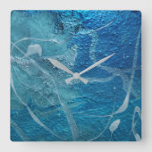 抽象的な青および水のデザイン スクエア壁時計 (正面)