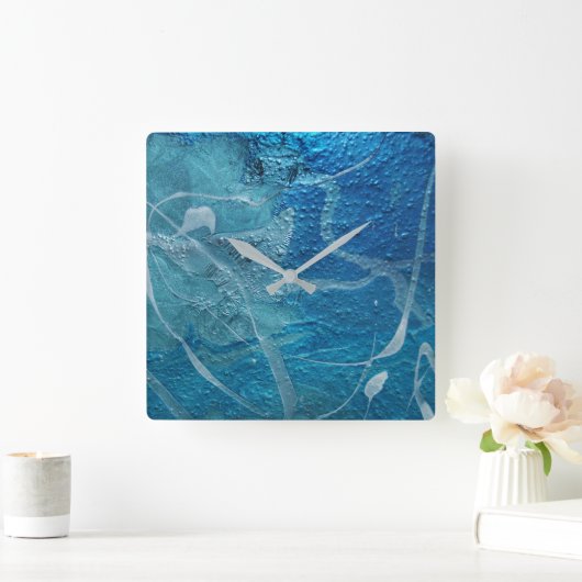 抽象的な青および水のデザイン スクエア壁時計 (ホーム)