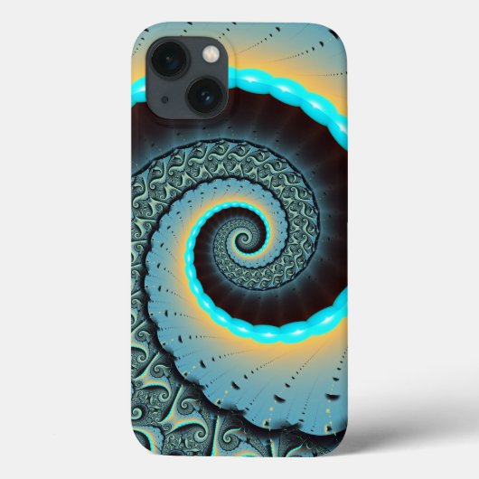抽象的な青とターコイズとオレンジのフラクタルアート渦巻き Case-Mate iPhoneケース (裏面)