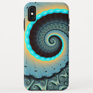 抽象的な青とターコイズとオレンジのフラクタルアート螺旋 iPhone XS MAXケース