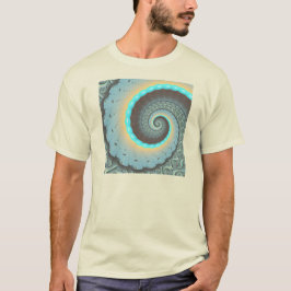 抽象的な青とターコイズオレンジのフラクタルアート渦巻き Tシャツ