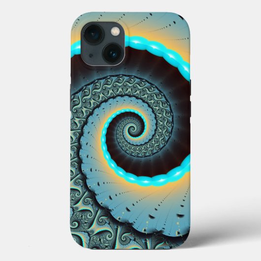 抽象的な青とターコイズオレンジのフラクタルアート螺旋 Case-Mate iPhoneケース (裏面)