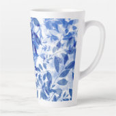 抽象的な青と白の葉 カフェラテマグ (右)