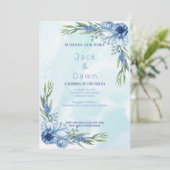 抽象的な青と緑の花の結婚式招待状 招待状 (スタンド正面)