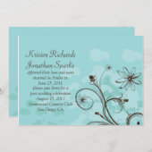 抽象的な青と茶色の結婚式後お祝いカード 招待状 (正面/裏面)